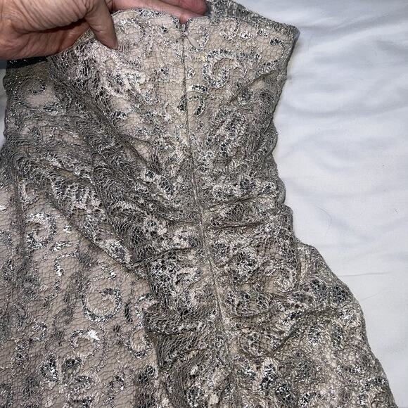 Calvin Klein Formal Dress Size 4 Champagne Lace One Shoulder Side Ruching Prom - Picture 7 of 14